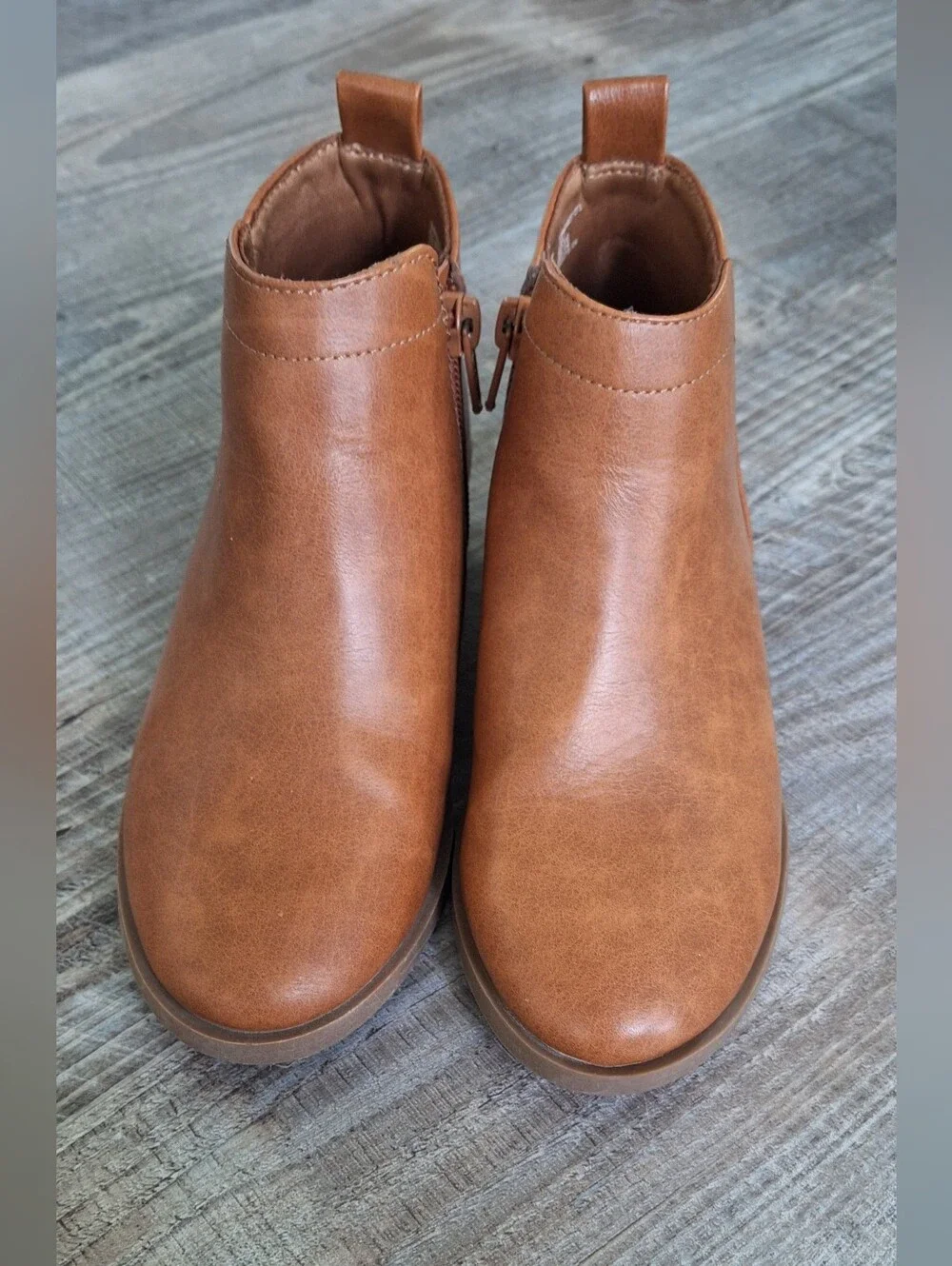 Little Girls Tan Ankle Booties with Side Zip
